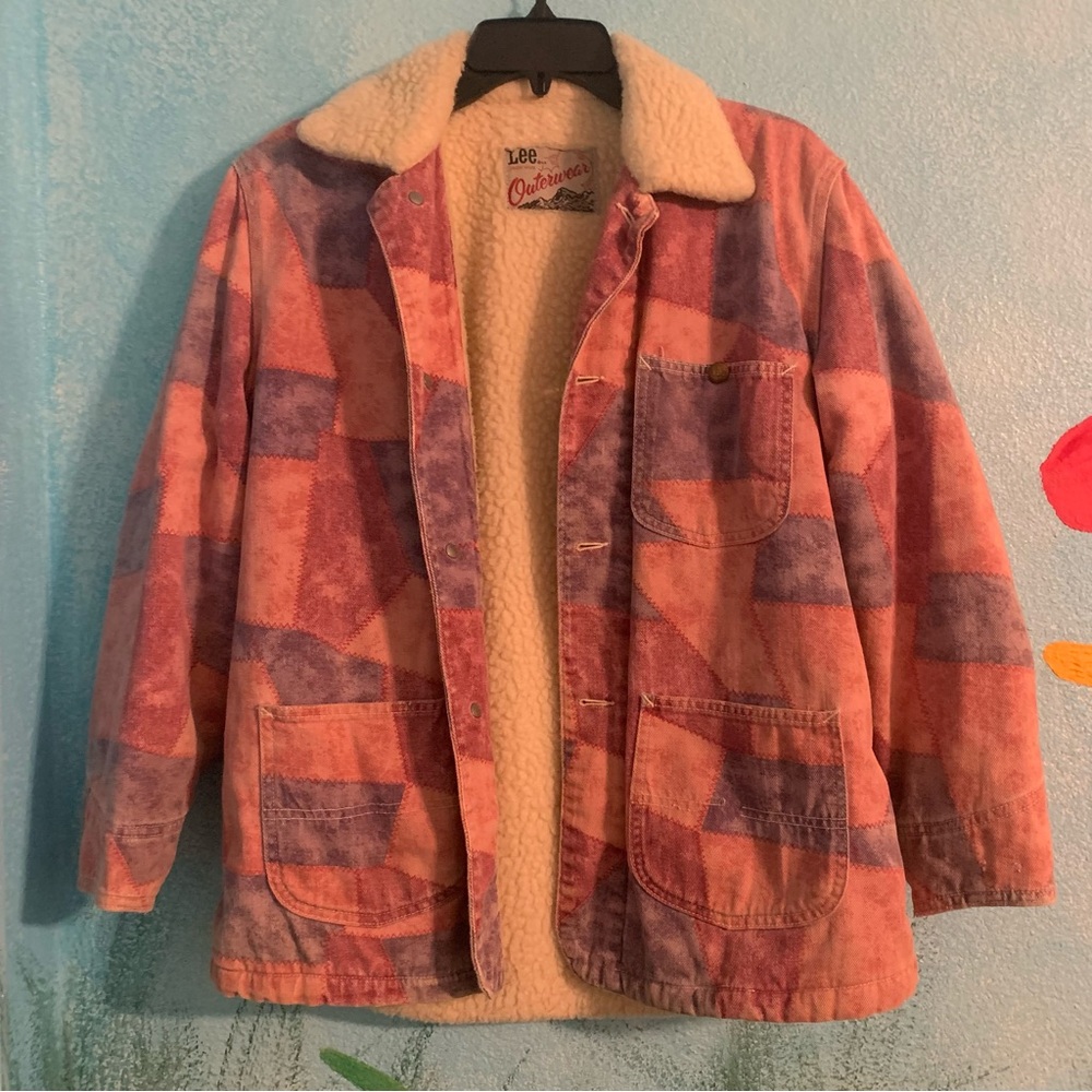 Vintage union Made LEE pink patchwork Sherpa lined utility jacket let HTF
